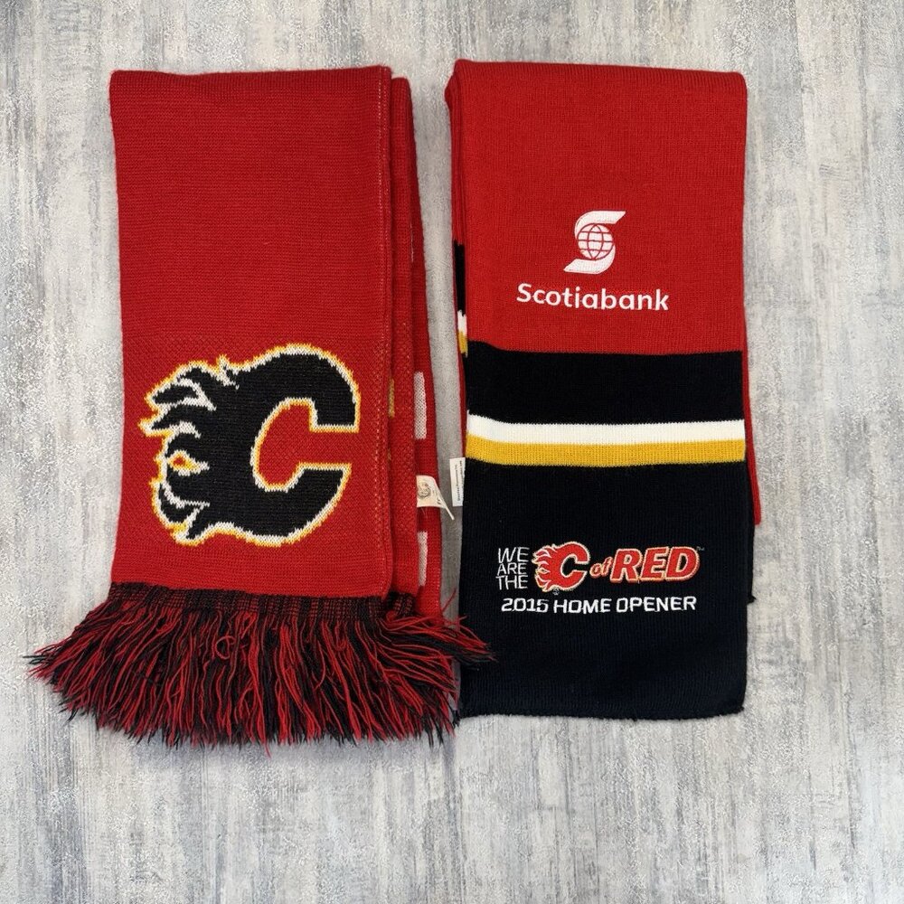 2 CALGARY FLAMES Scarfs One Reversable- Old Time Hockey NHL Forever Collectables